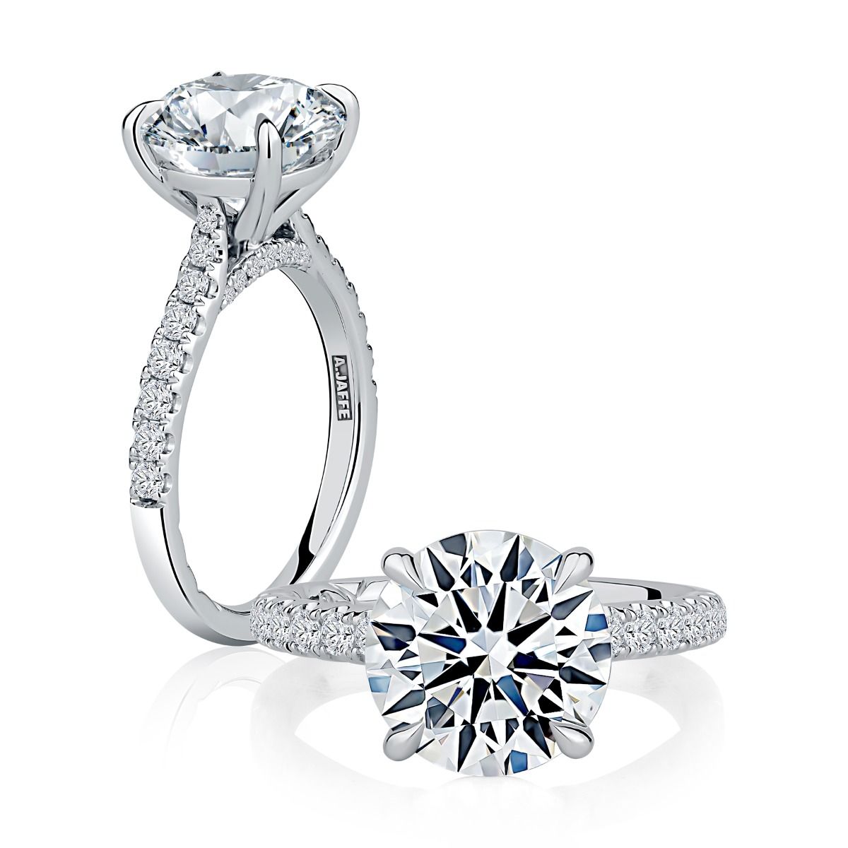 Round Center Diamond Engagement Ring with Peek-A-Boo Diamonds and Pave Band