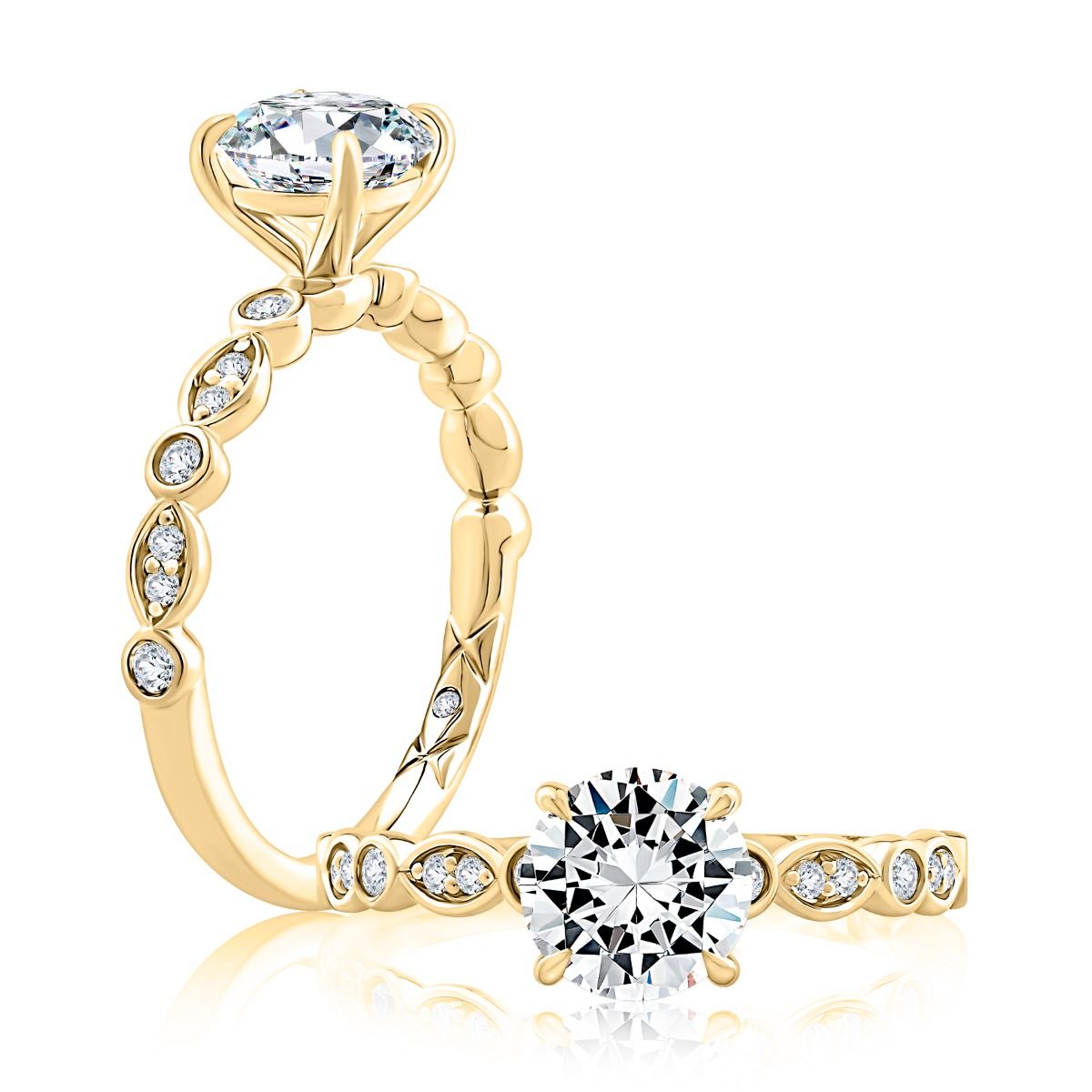 Round Center Diamond Engagement Band with Marquise and Round Shape Diamond Band
