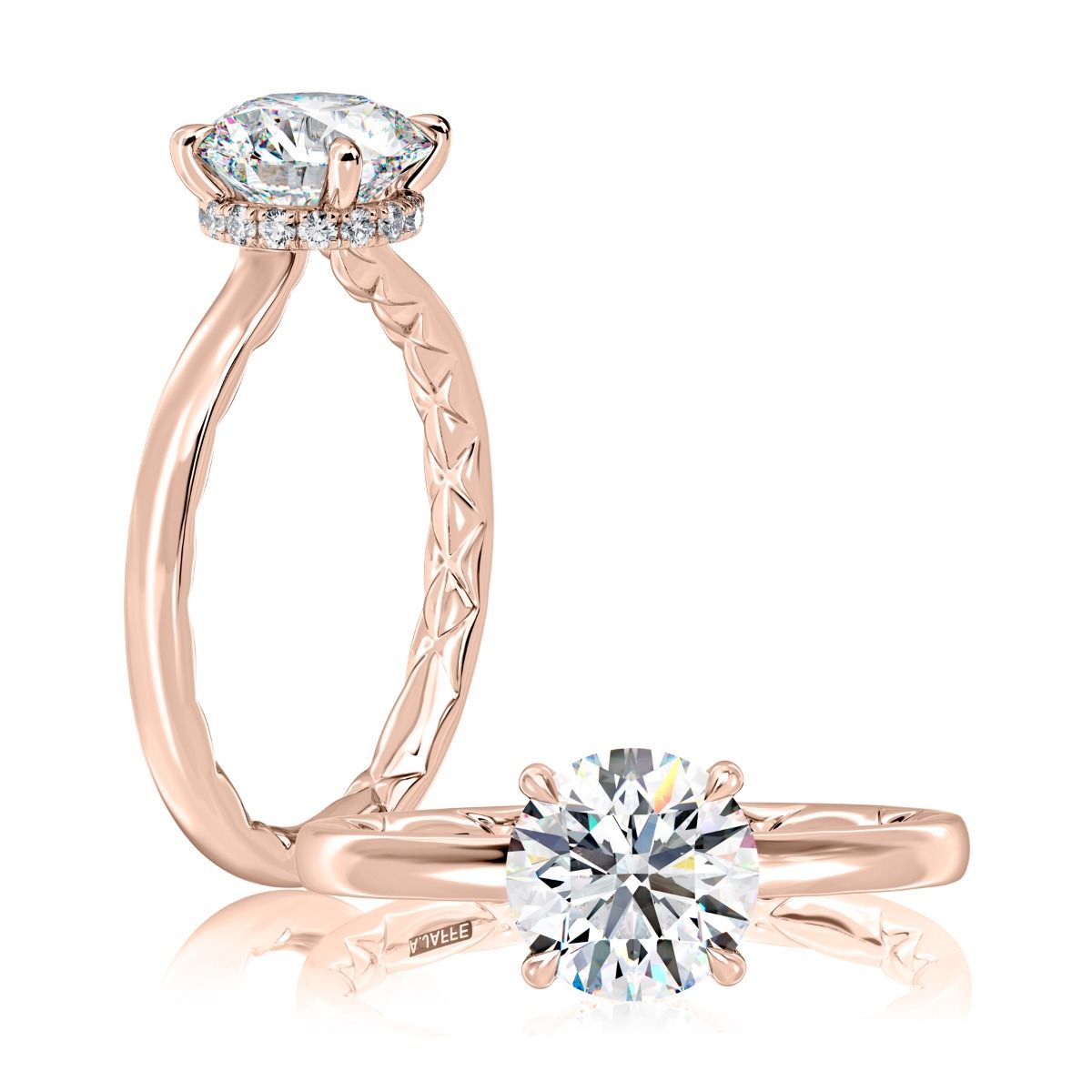 Four Claw Prongs Solitaire Round Diamond Center Engagment Ring with A.Jaffe Quilts® Interior