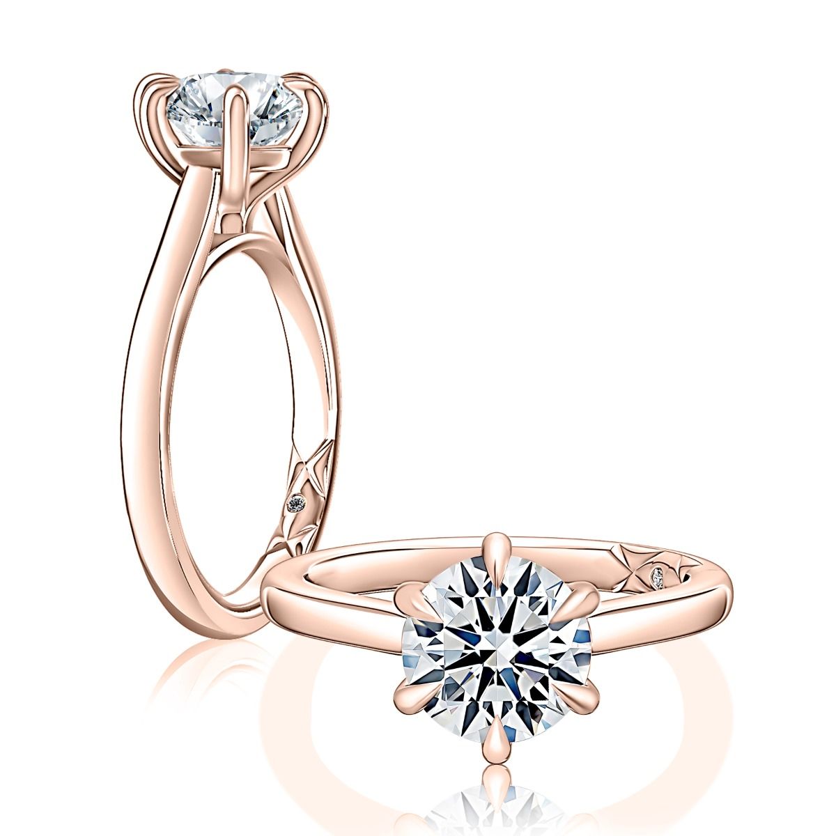 Six Prong Round Center Solitaire Diamond Engagement Ring, photograph 2