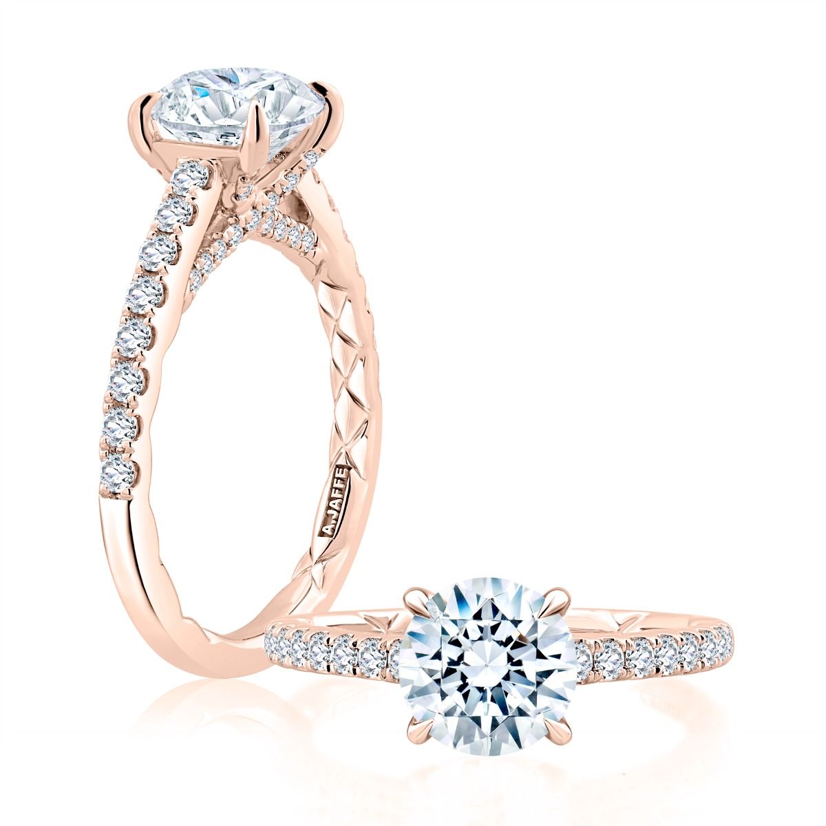 Round Center Shared Prong Diamond Engagement Ring with Quilts® Interior