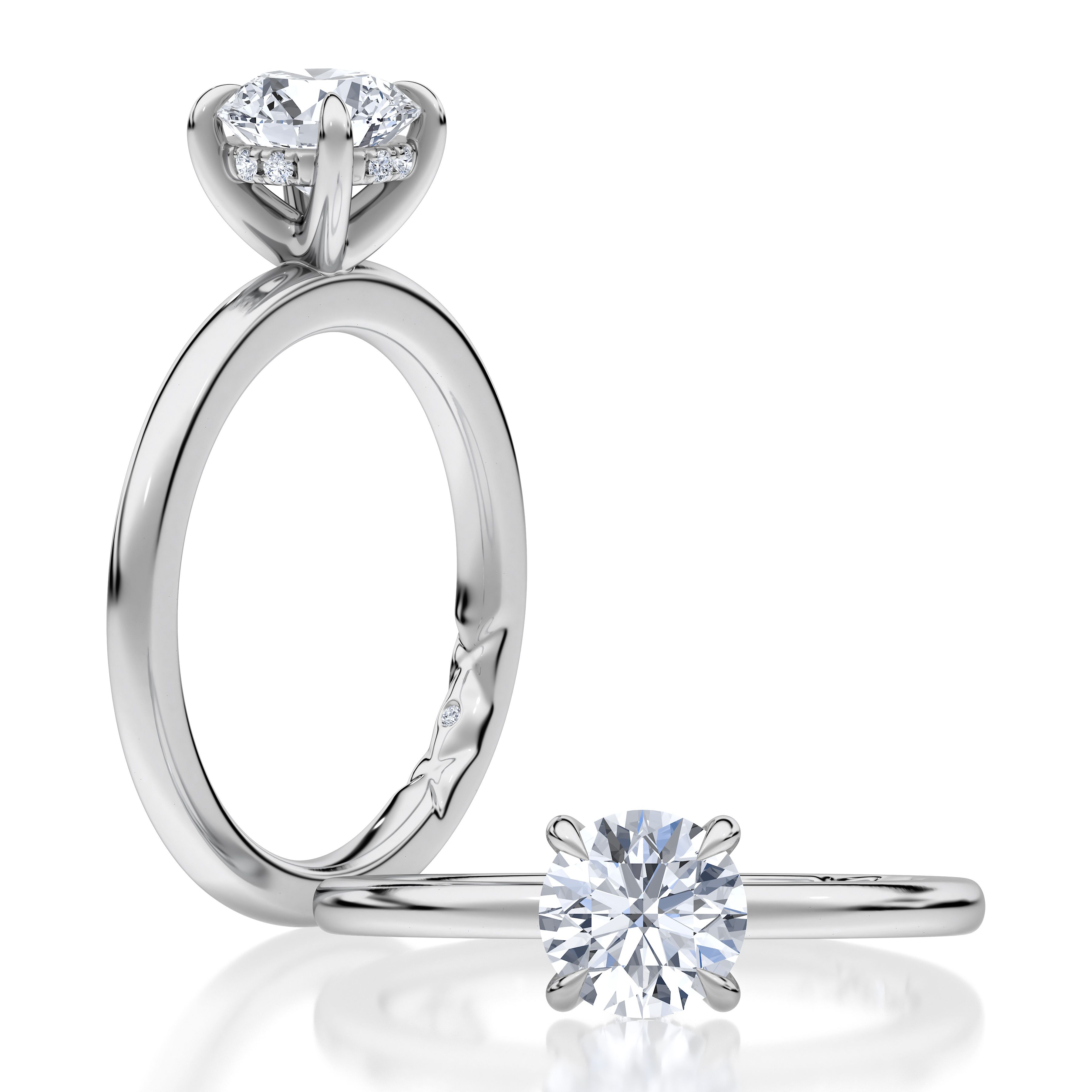 Classic Solitaire Round Center Diamond EngagEment Ring with Hidden Halo and Petite Quilts™