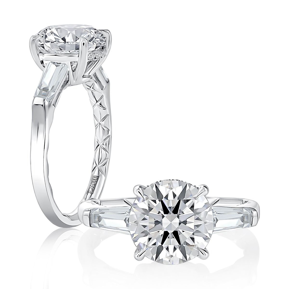 Round and Tapered Baguette Diamond Engagement Ring