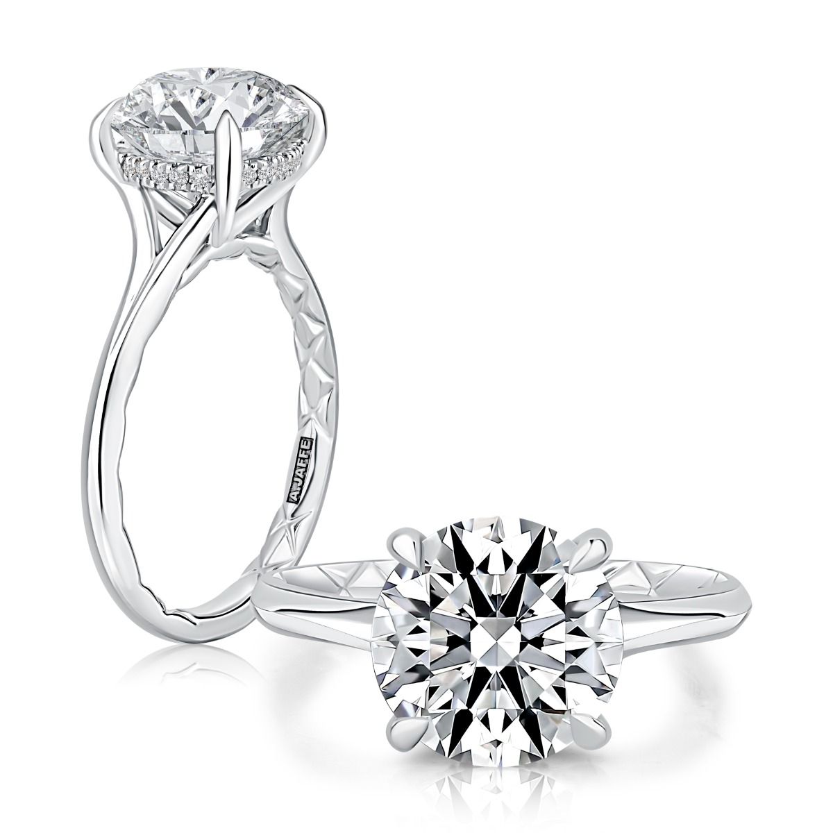 Round Solitaire Engagement Ring with Hidden Halo and Quilts® Interior