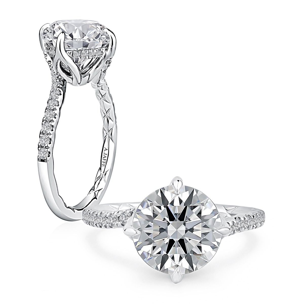 Round Diamond Sculptural Pavé Engagement Ring with Quilts®