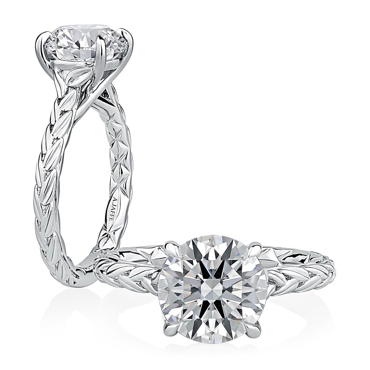 Round Diamond Leaf Motif Engagement Ring with Quilts®