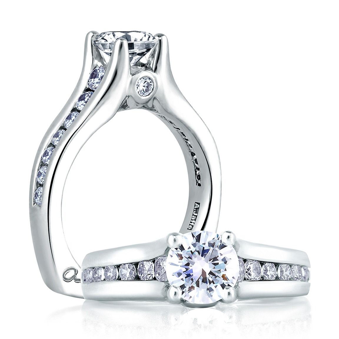 Cathedral Channel Set with Diamond Bezel Profile Engagement Ring