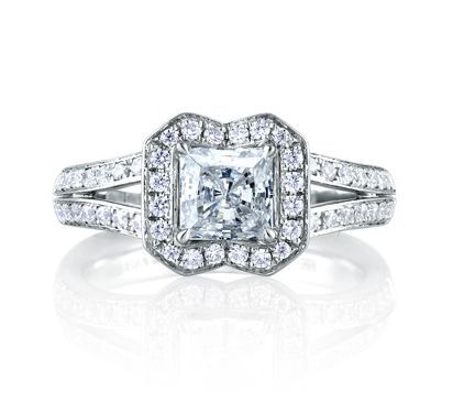 Designer Split Foundation Princess Halo Engagement Ring
