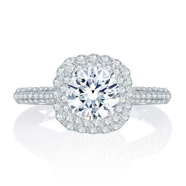 Micro Pave Cushion Halo Center Quilts® Engagement Ring