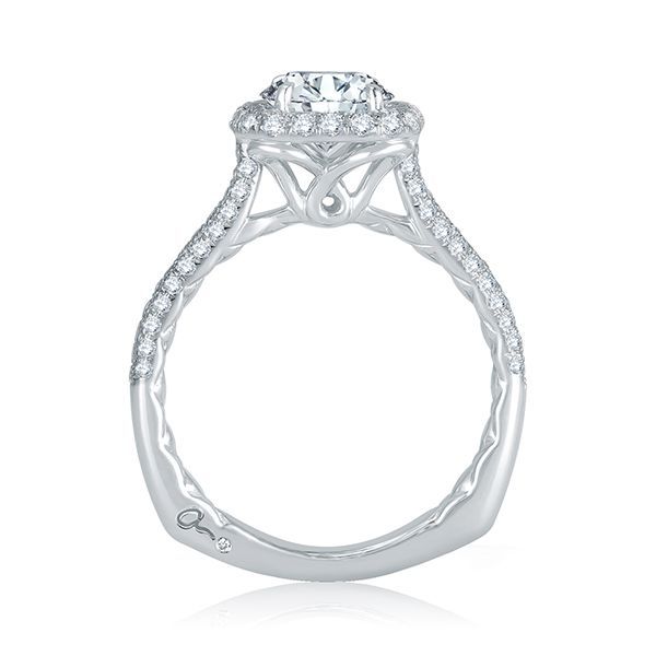 Micro Pave Cushion Halo Center Quilts® Engagement Ring, photograph 5