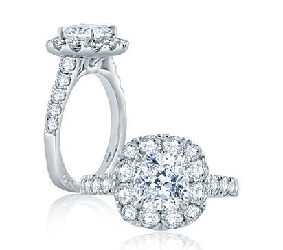 Large Melee Cushion Center Halo Signature Foundation Engagement Ring