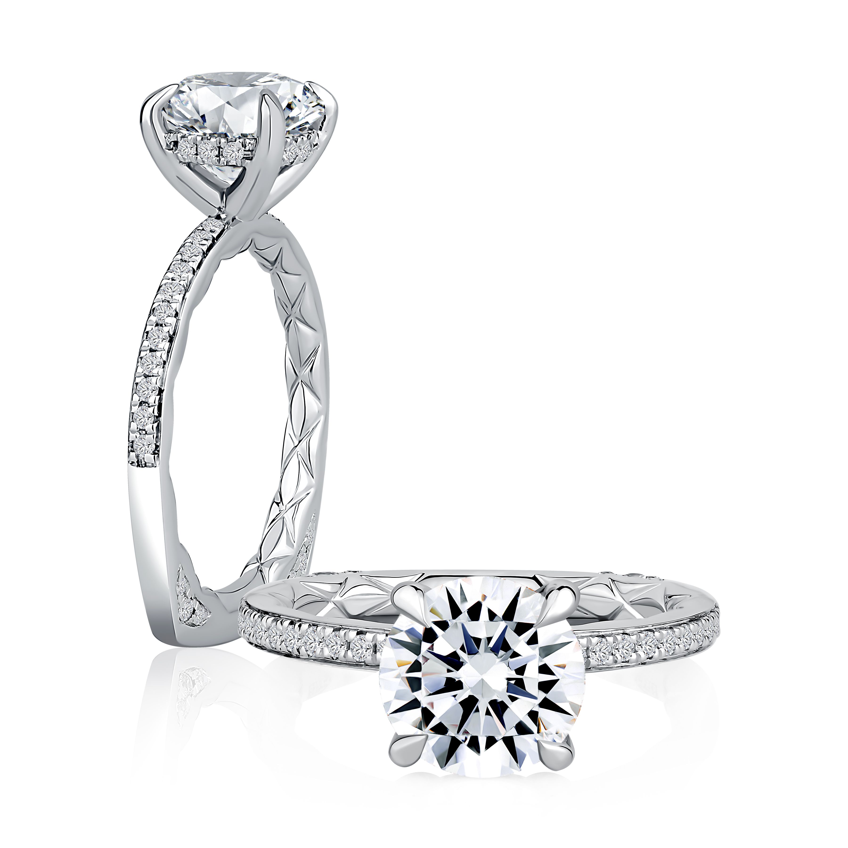 Four Prong Round Diamond Engagement Ring with Signature Foundation® and Quilts® Interior