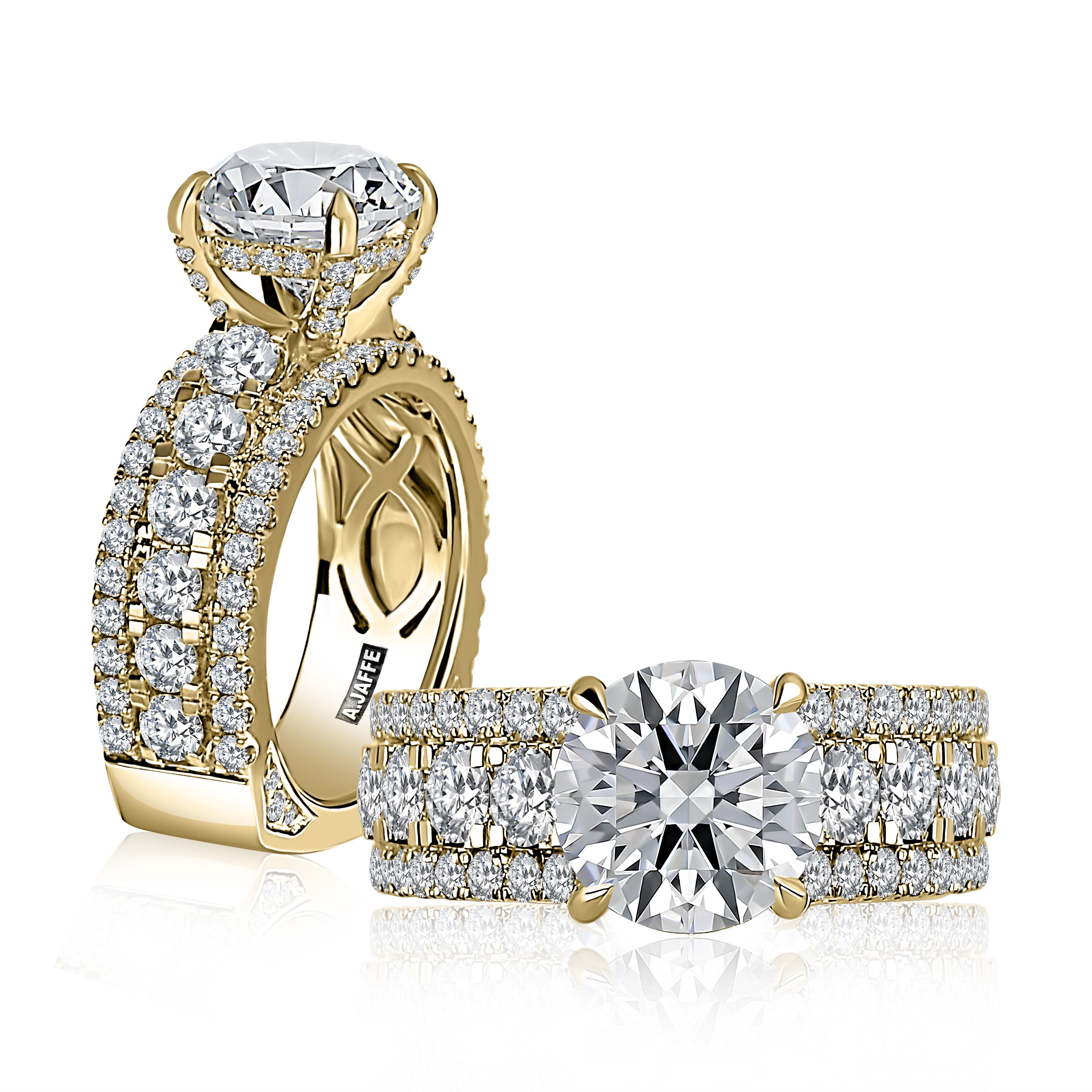 Round Cut Diamond Engagement Ring with Wide Pave Band and A.Jaffe Signature Foundation®