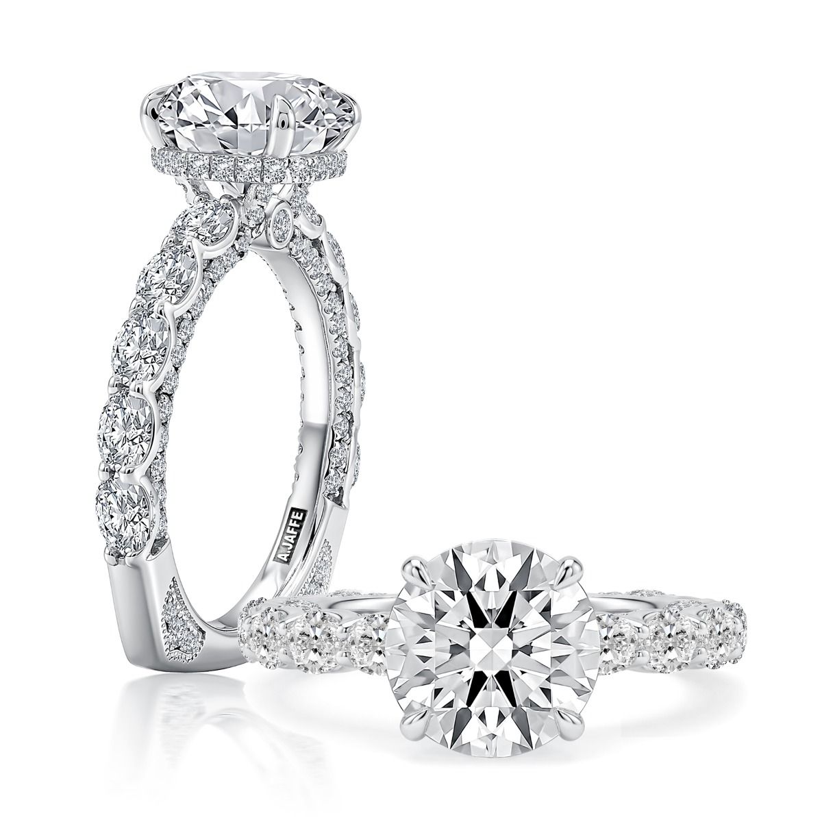 Oval Diamond Engagement Ring with Hidden Halo and Pavé Band