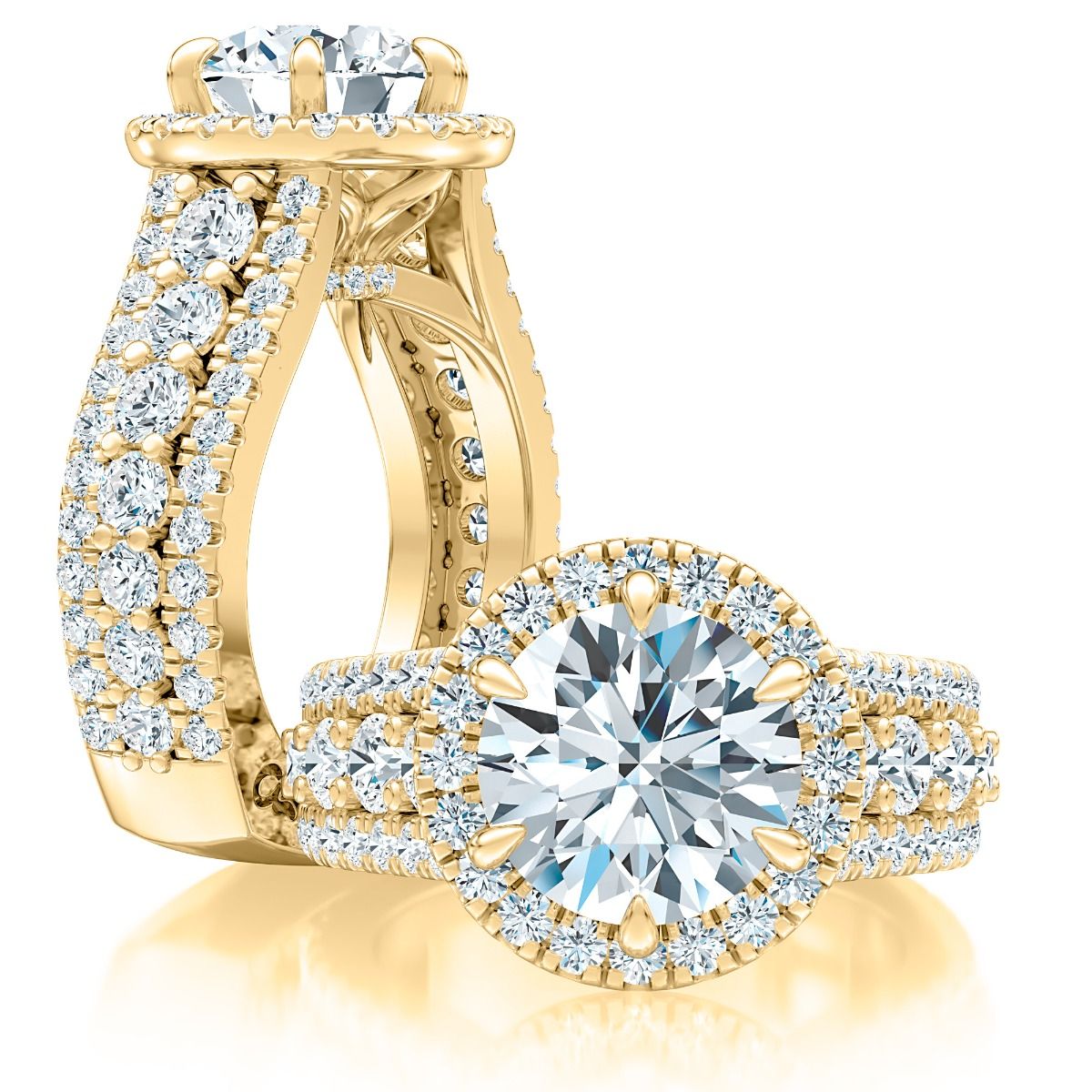 Bold Round Center Engagement Ring with Three Row Diamond Signature Foundation® Band