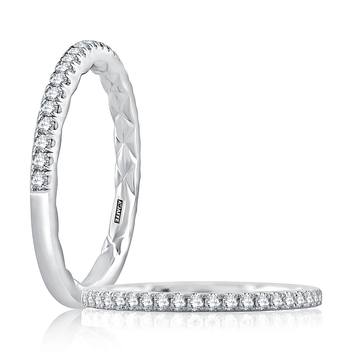 Classic Half Diamond Pave Wedding Band with Quilts® Interior