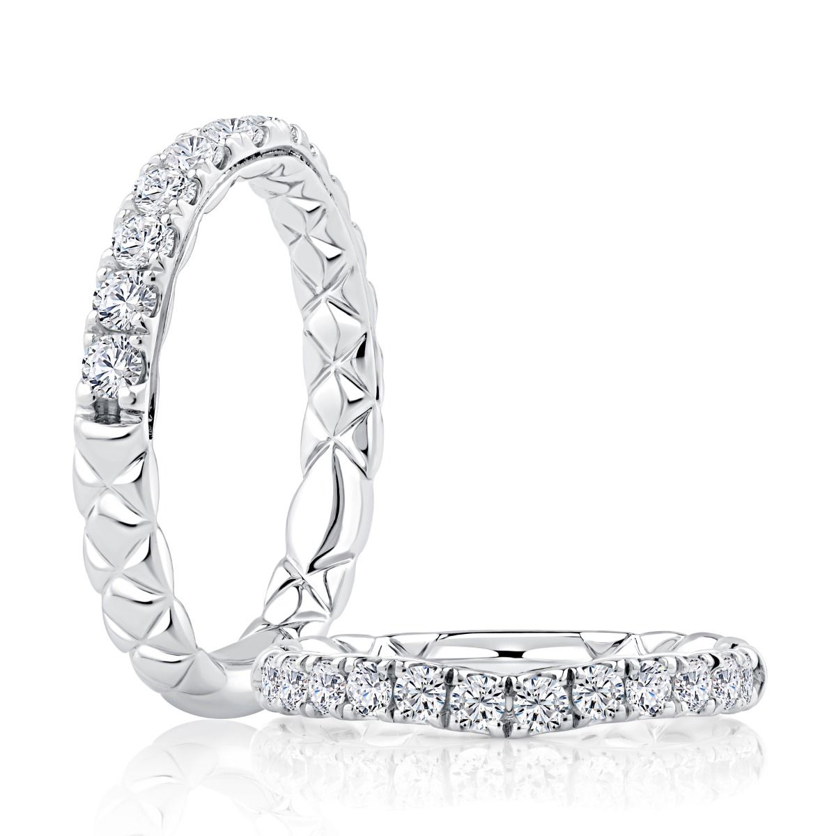 Curved Diamond Wedding Band with Signature A.Jaffe Quilts Interior