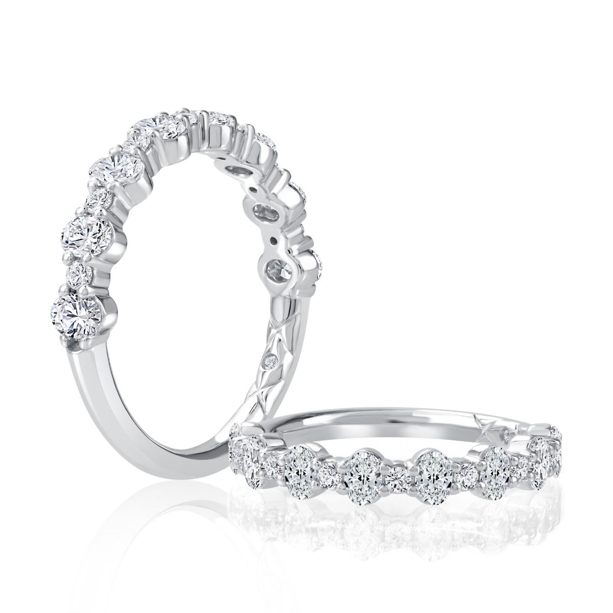 Alternating Oval and Round Diamond Wedding Band, photograph 4