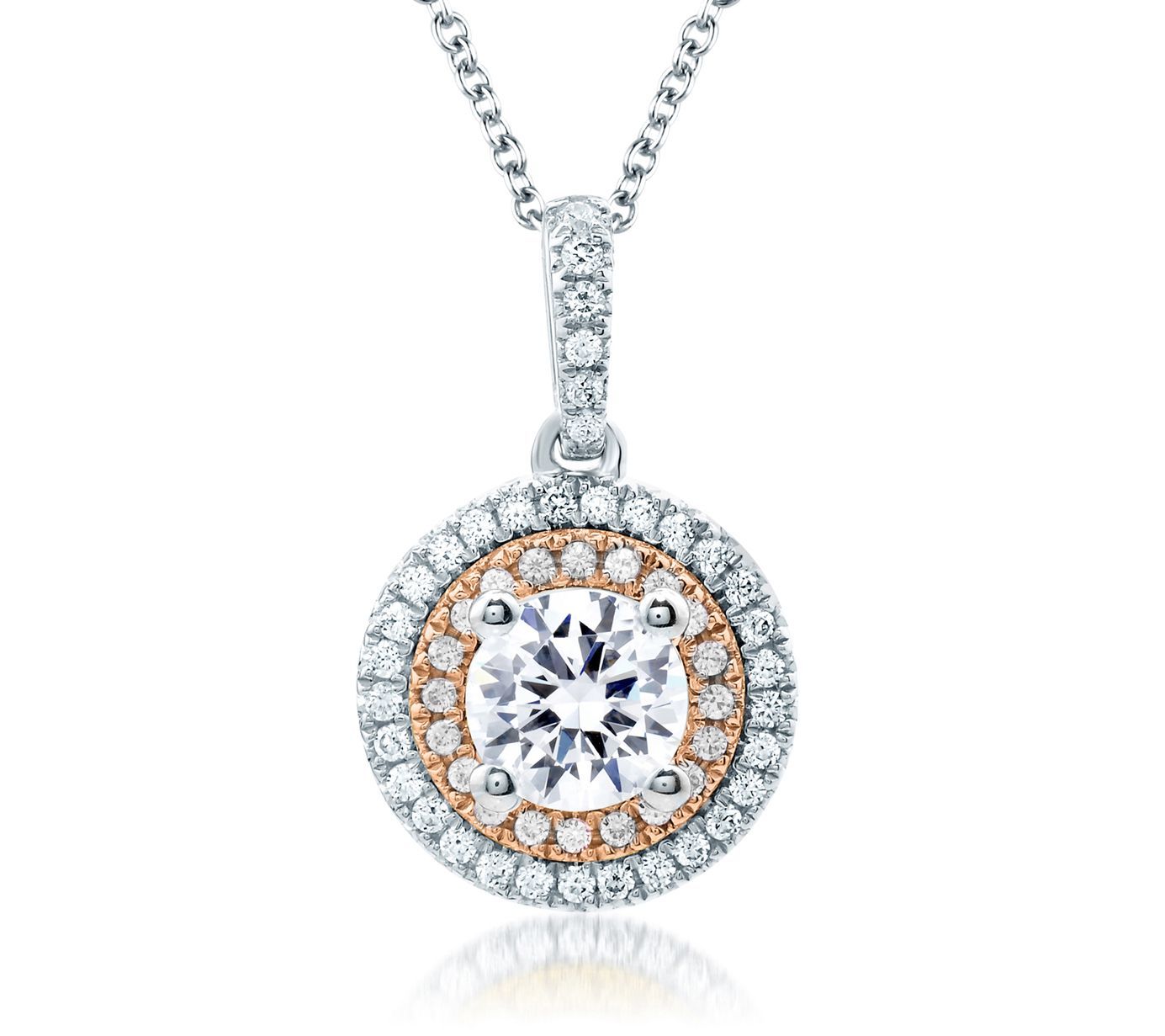 Double Halo Rose Gold Diamond Pendant