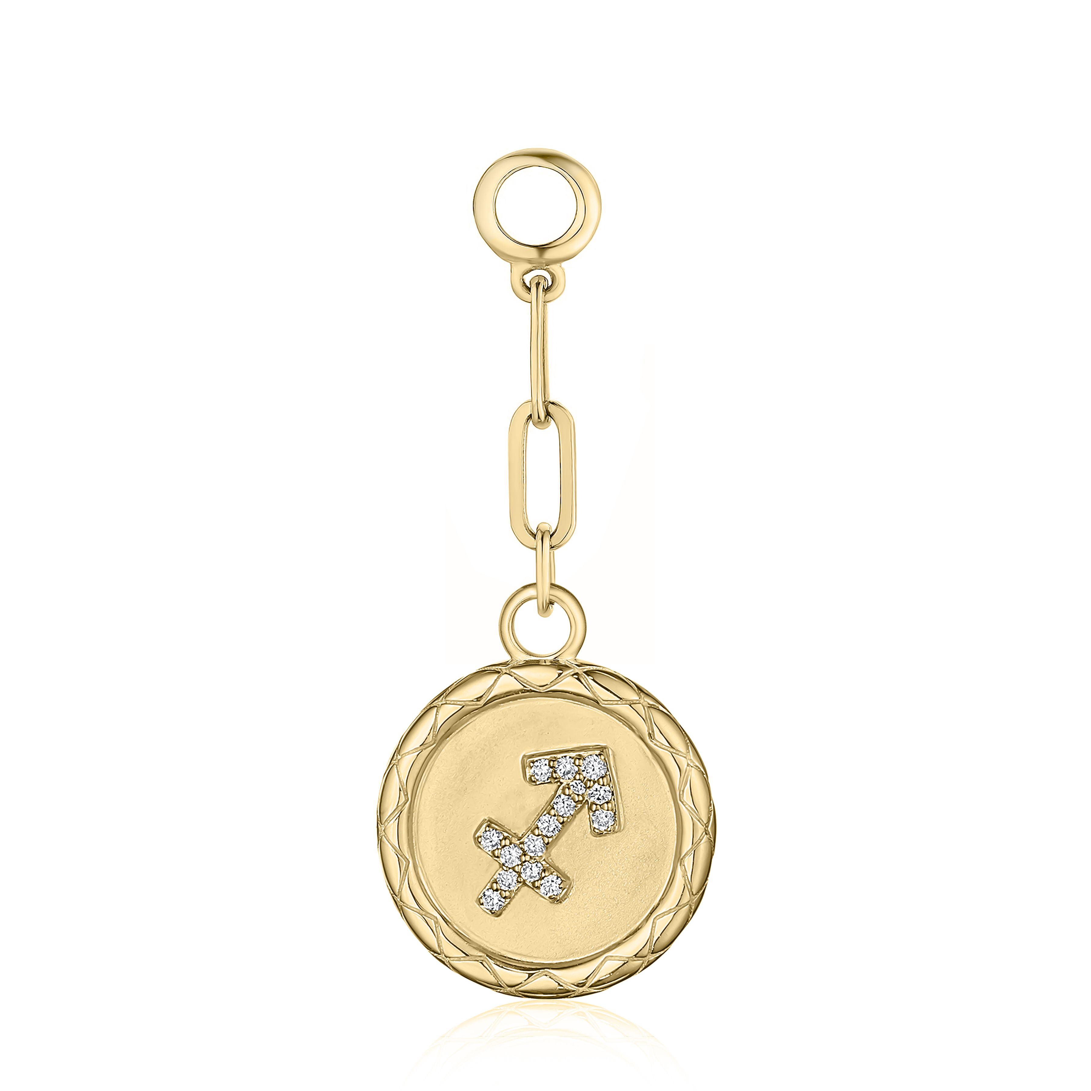SAGITTARIUS diamond zodiac pendant with bail & 2 paper clip links