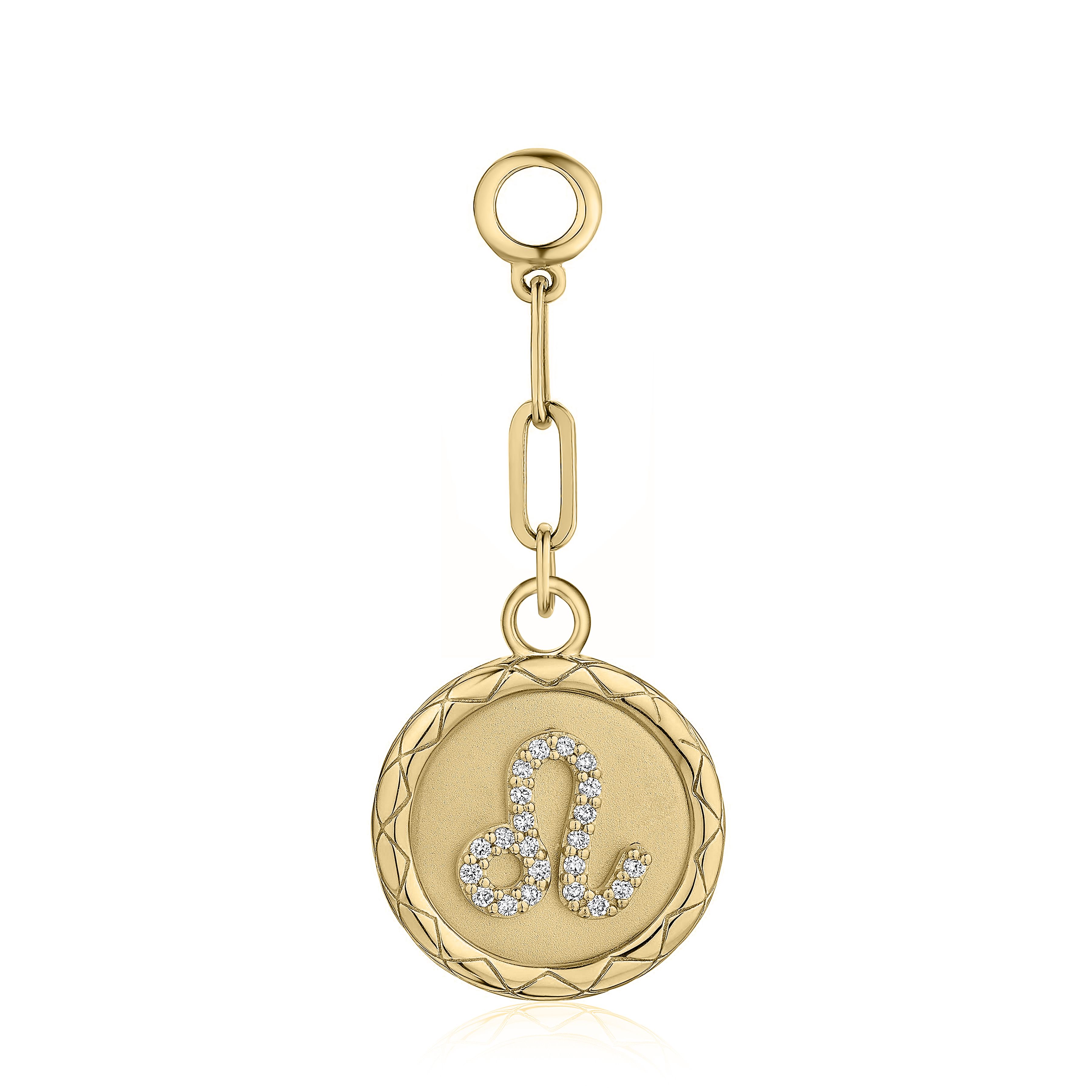 LEO diamond zodiac pendant with bail & 2 paper clip links