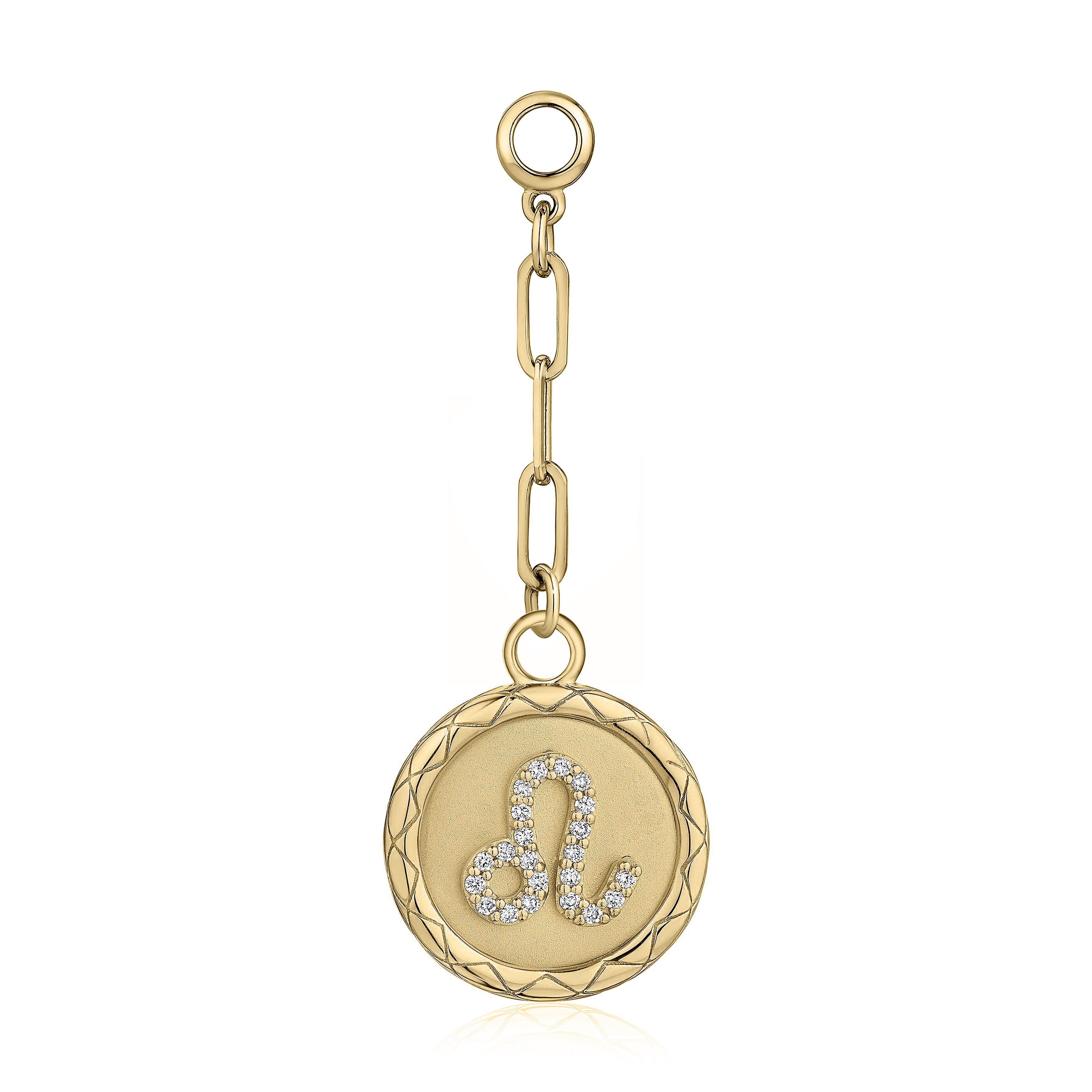 LEO diamond zodiac pendant with bail & 3 paper clip links