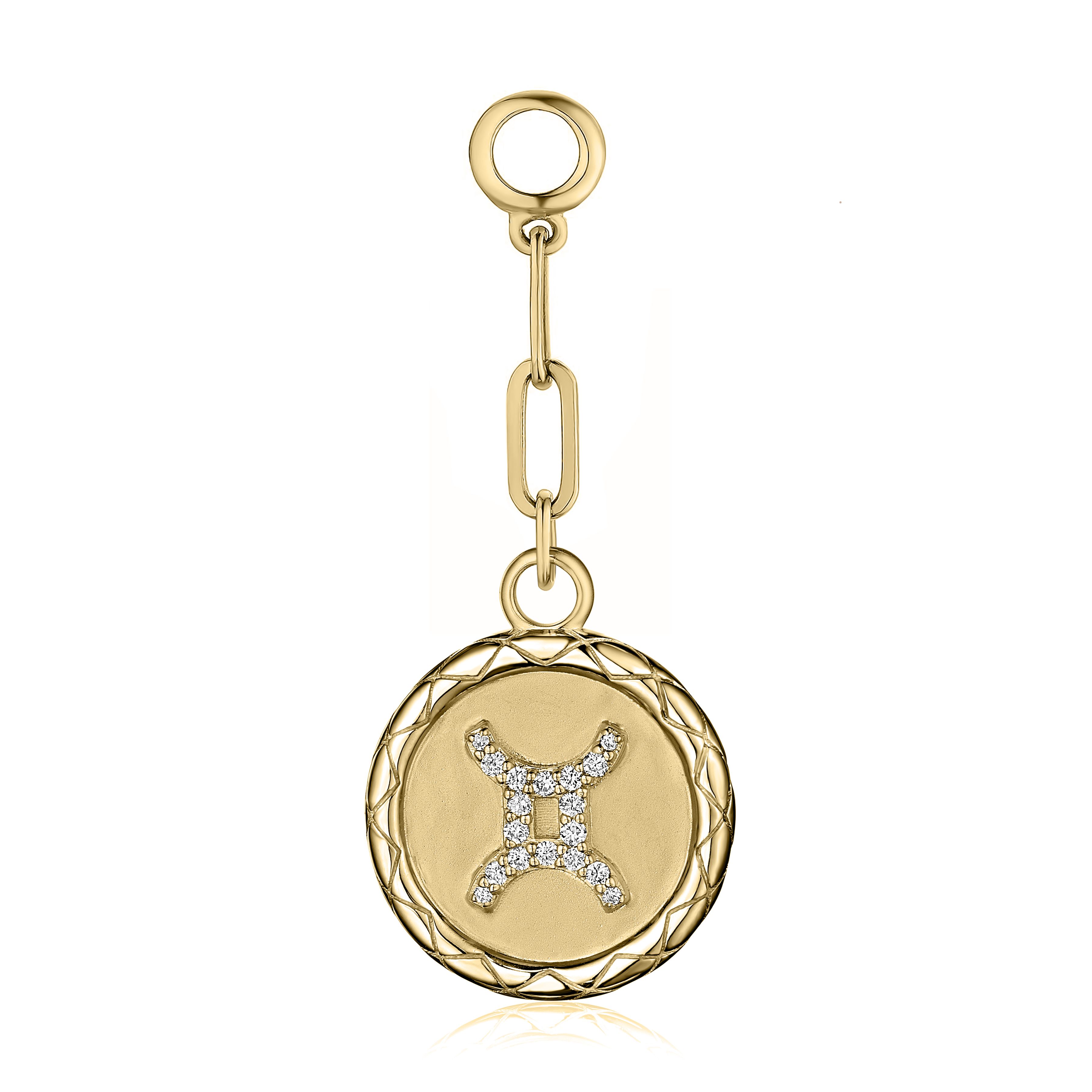 GEMINI diamond zodiac pendant with bail & 2 paper clip links
