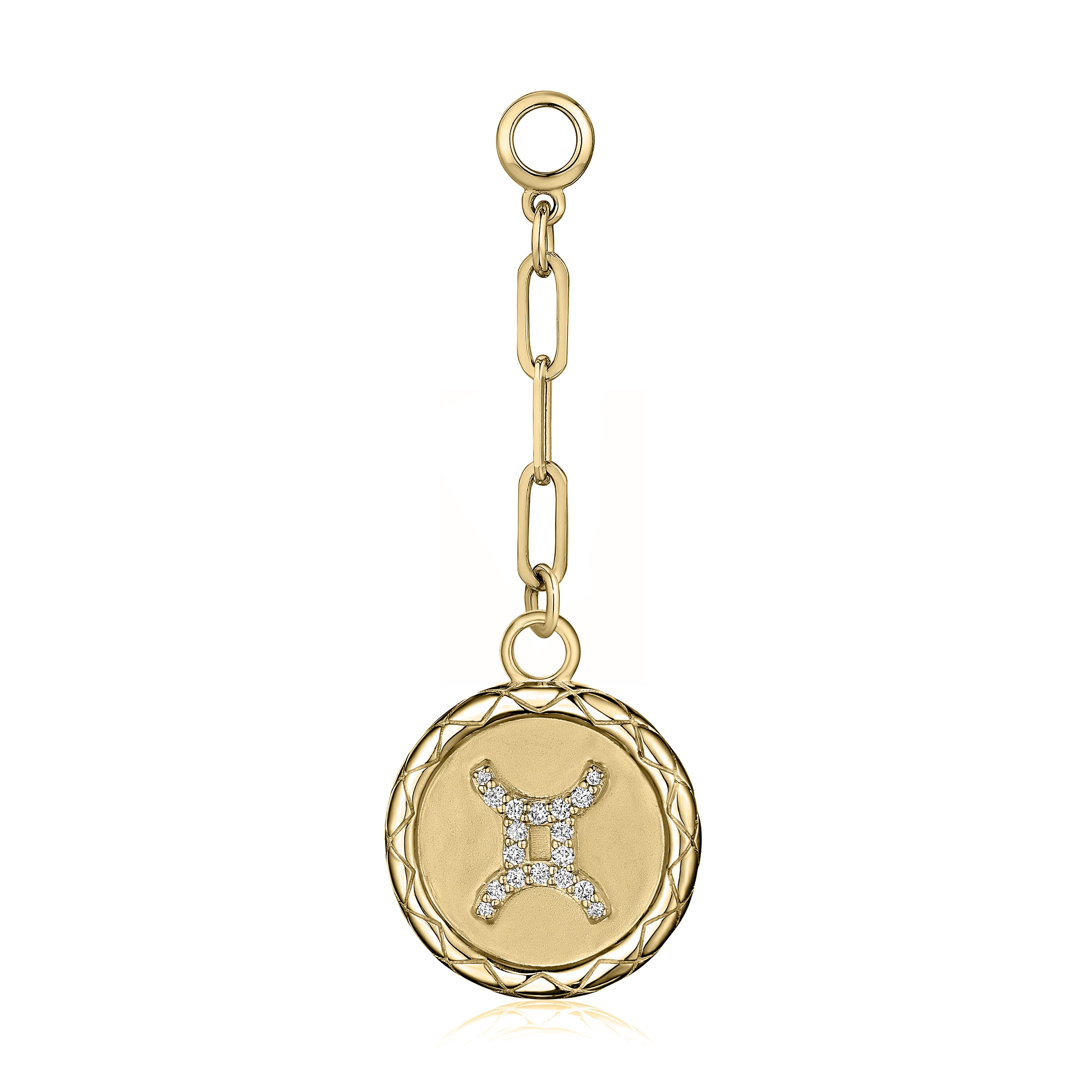 GEMINI diamond zodiac pendant with bail & 3 paper clip links