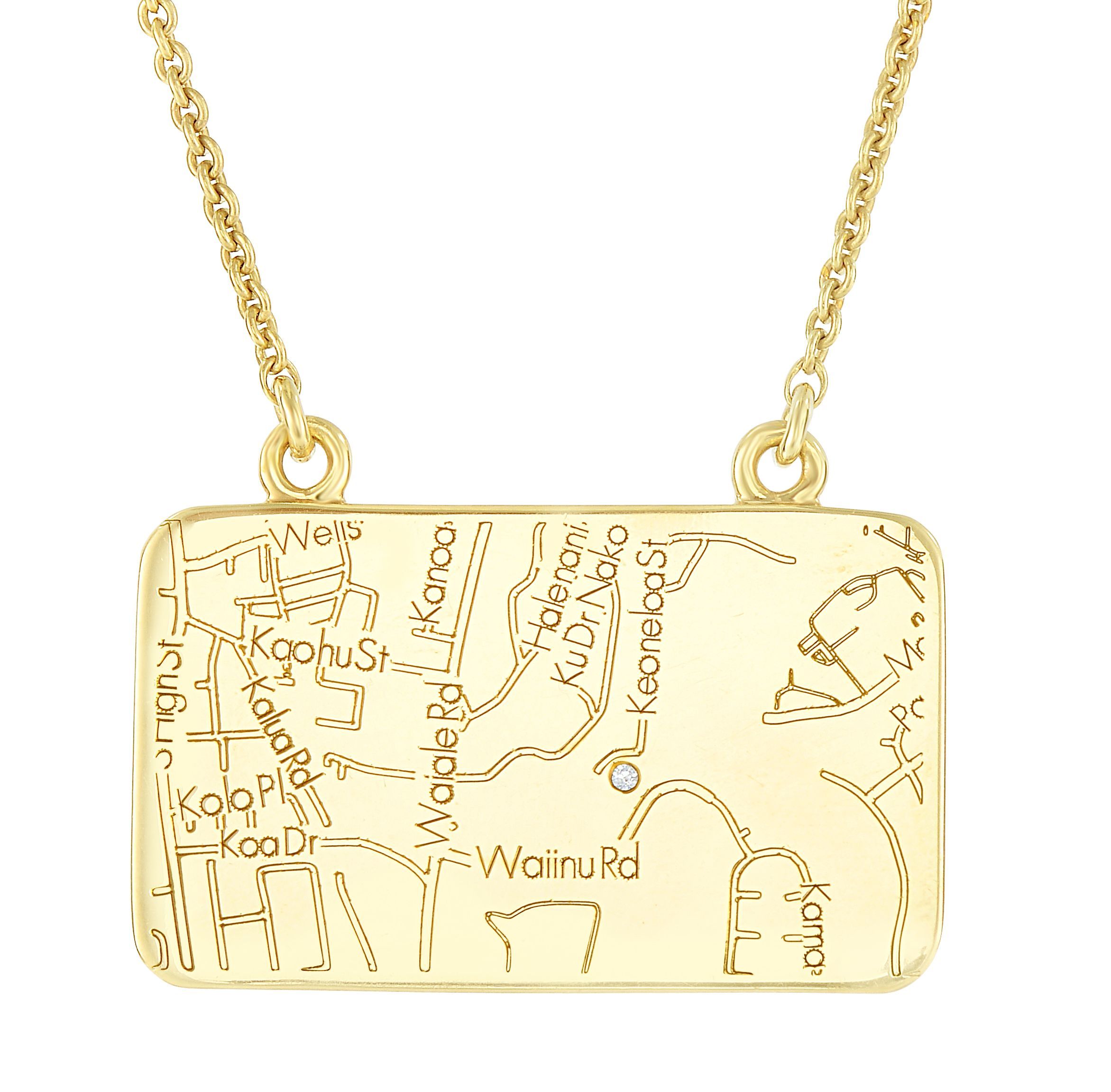 14k Yellow Gold Rectangle Map Necklace