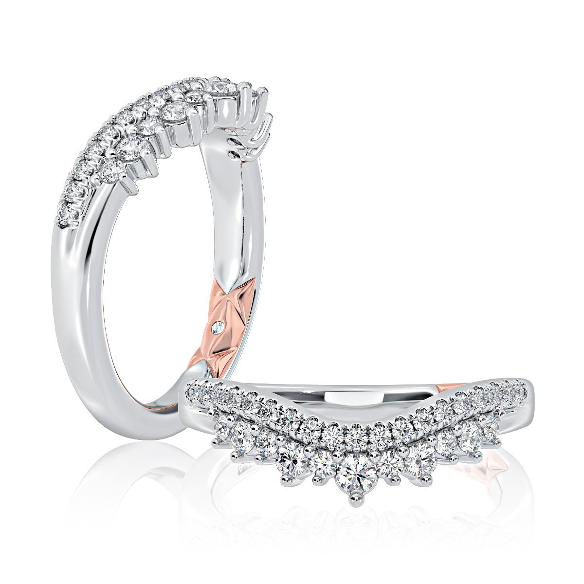 Uniquely Contoured Double Row Diamond Wedding Band