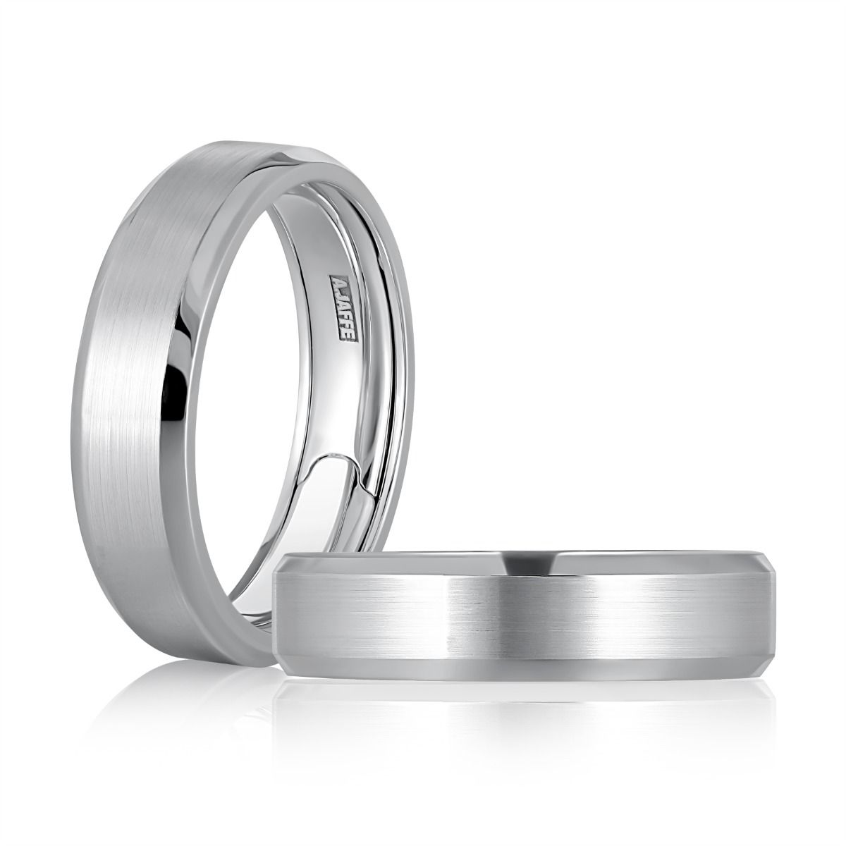 6mm White Gold Satin Center with High Polish Beveled Edges