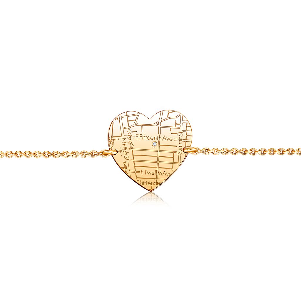 14k Yellow Gold Heart Map Bracelet