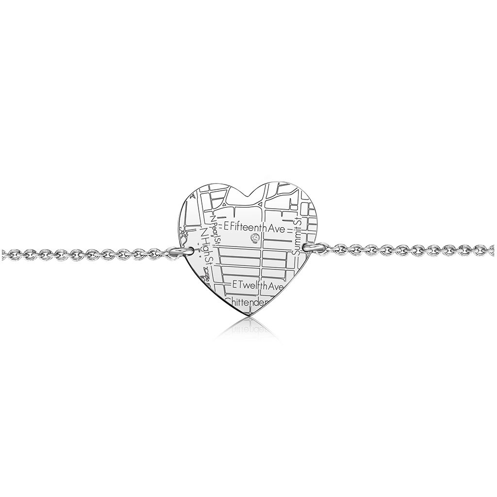Sterling Silver Heart Map Bracelet