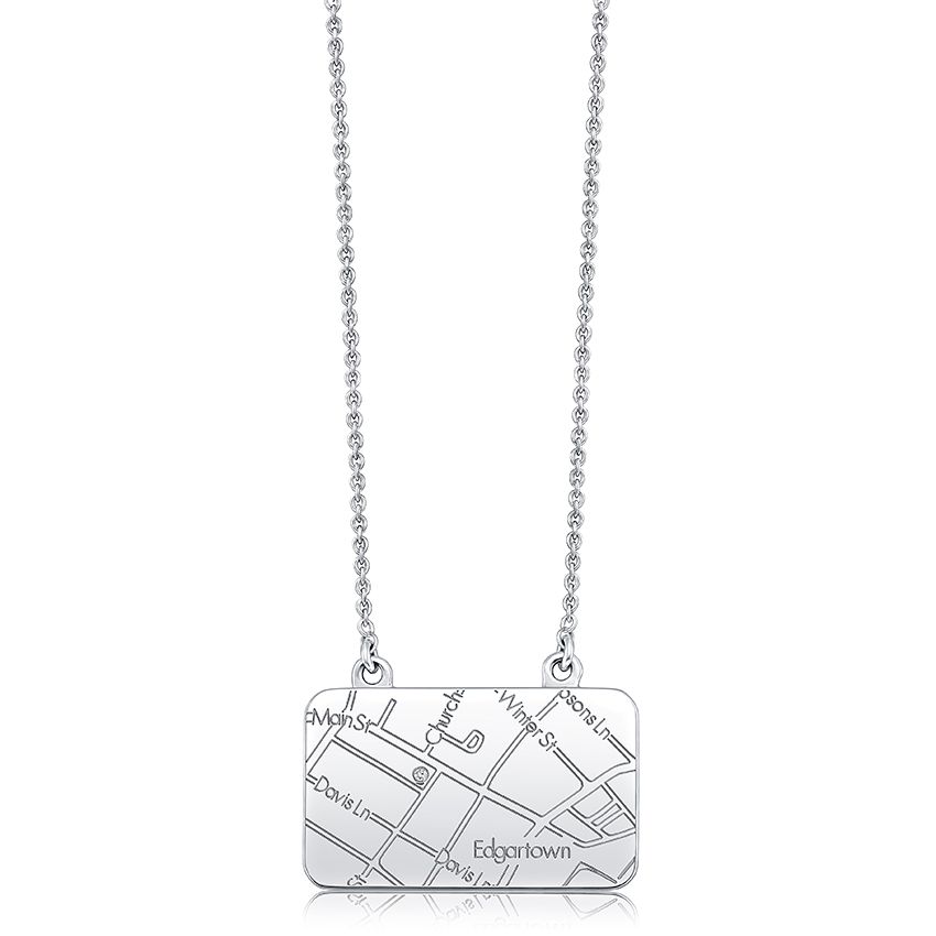 Sterling Silver Rectangle Map Necklace