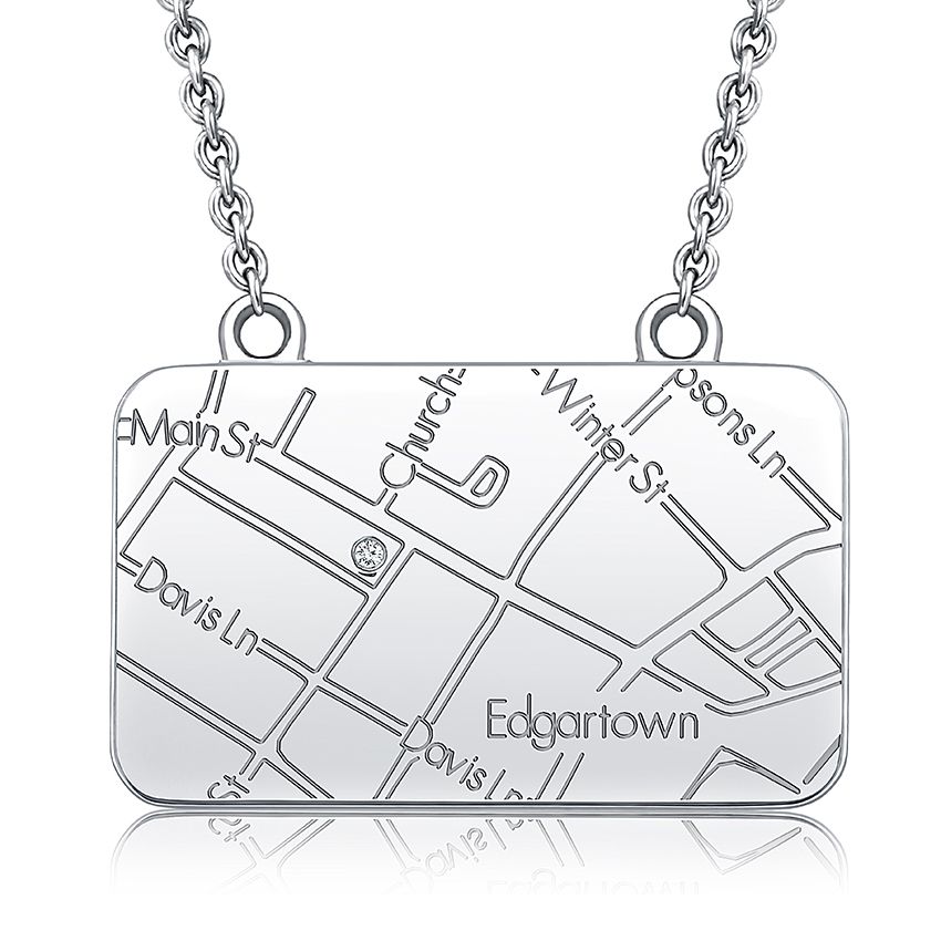Sterling Silver Rectangle Map Necklace