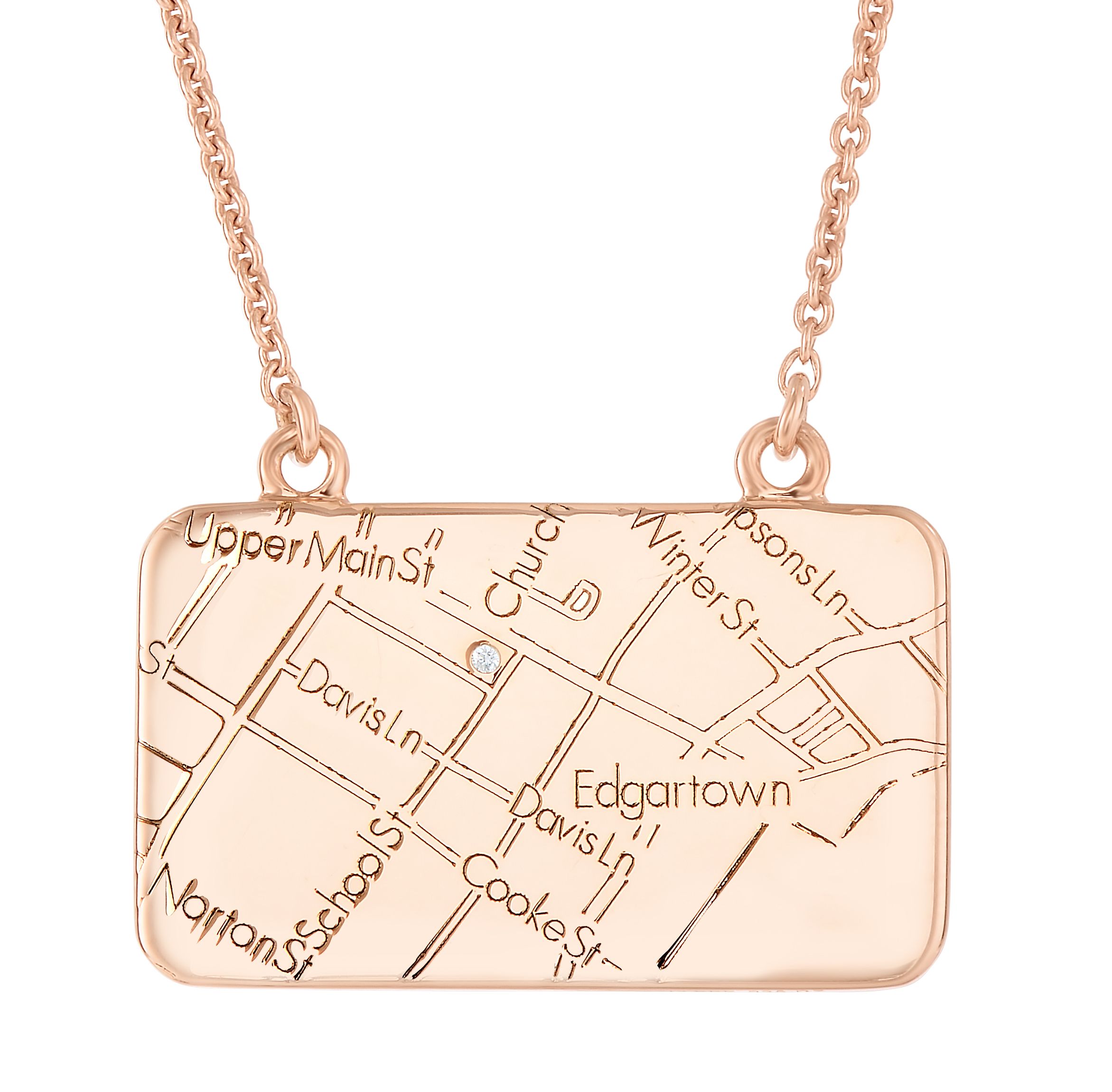 14k Rose Gold Rectangle Map Necklace