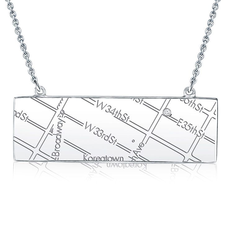 Sterling Silver Horizontal Map Necklace
