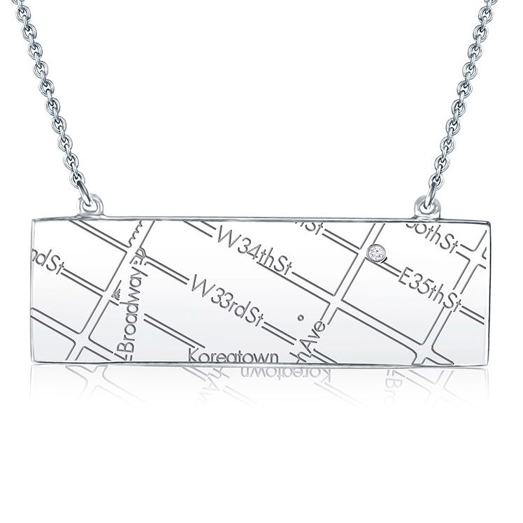 14k White Gold Horizontal Map Necklace