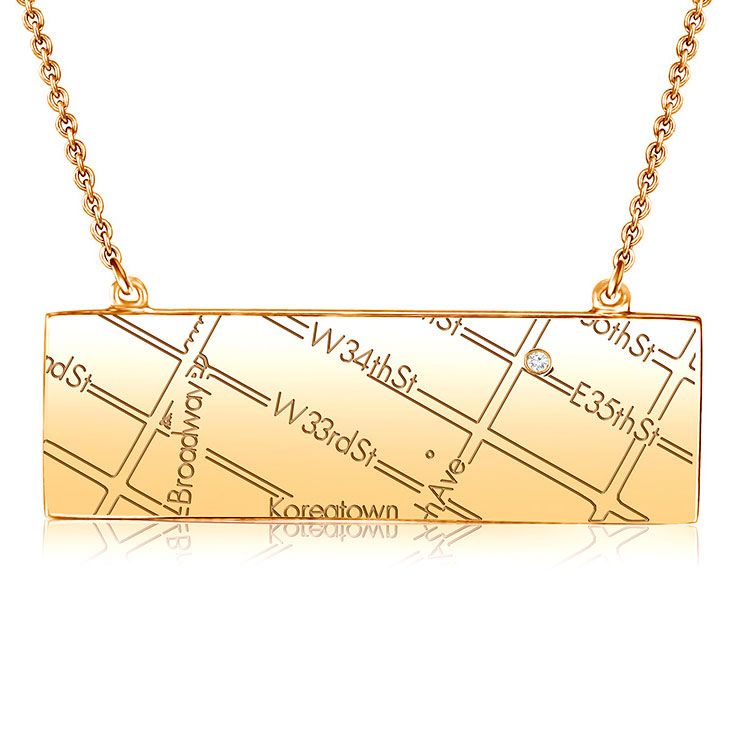14k Yellow Gold Horizontal Map Necklace
