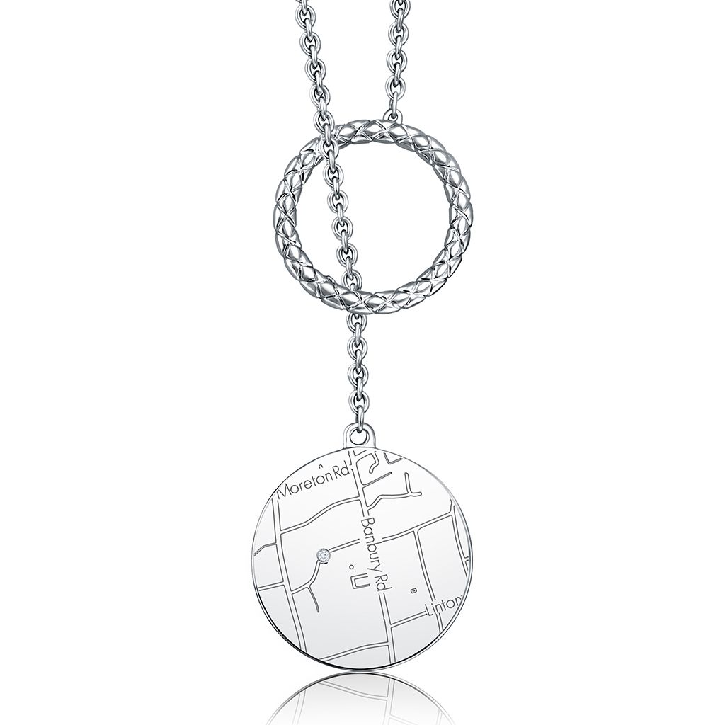 14k White Gold Circle Map Lariat