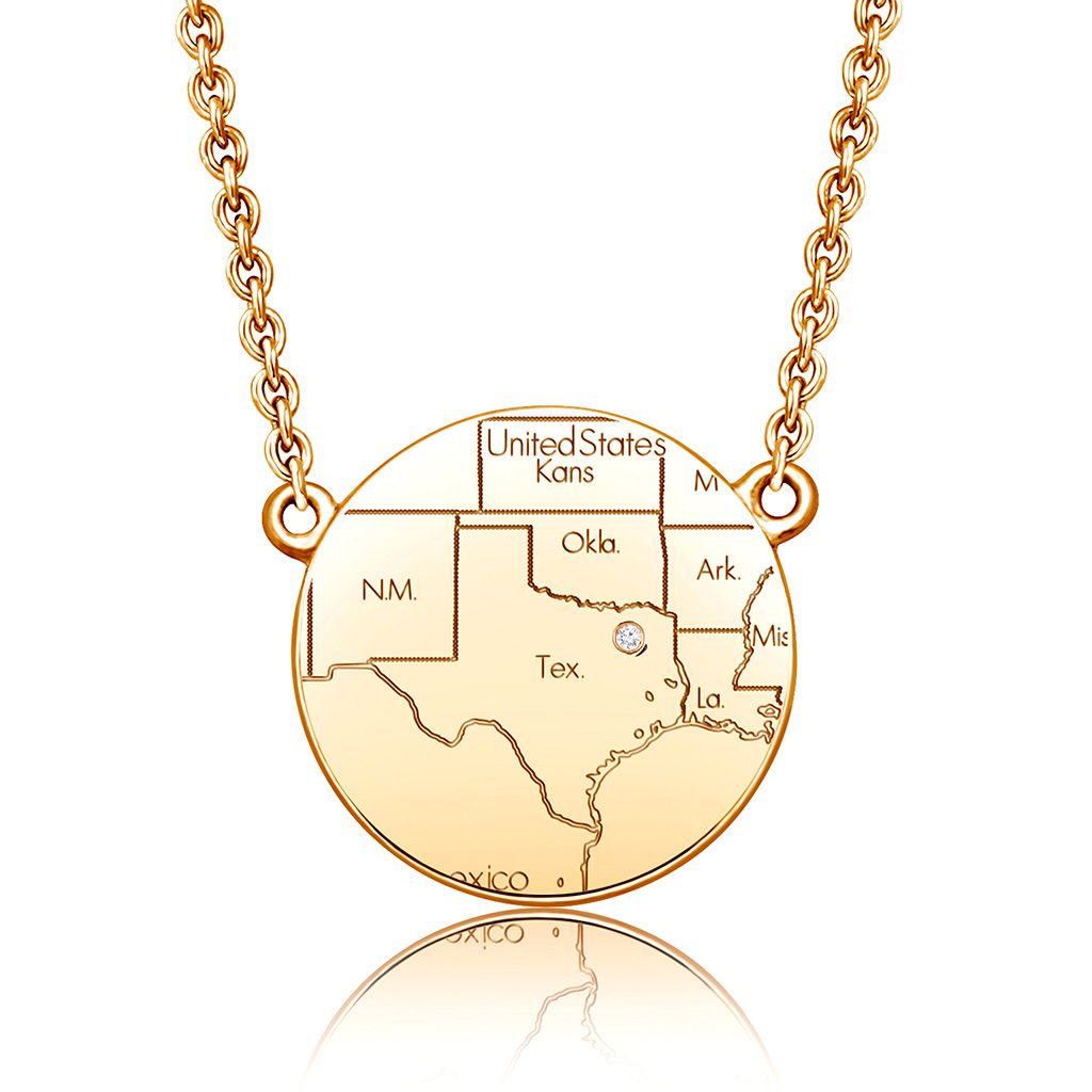 14k Yellow Gold Circle Map Necklace