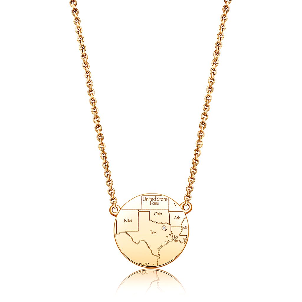 14k Yellow Gold Circle Map Necklace