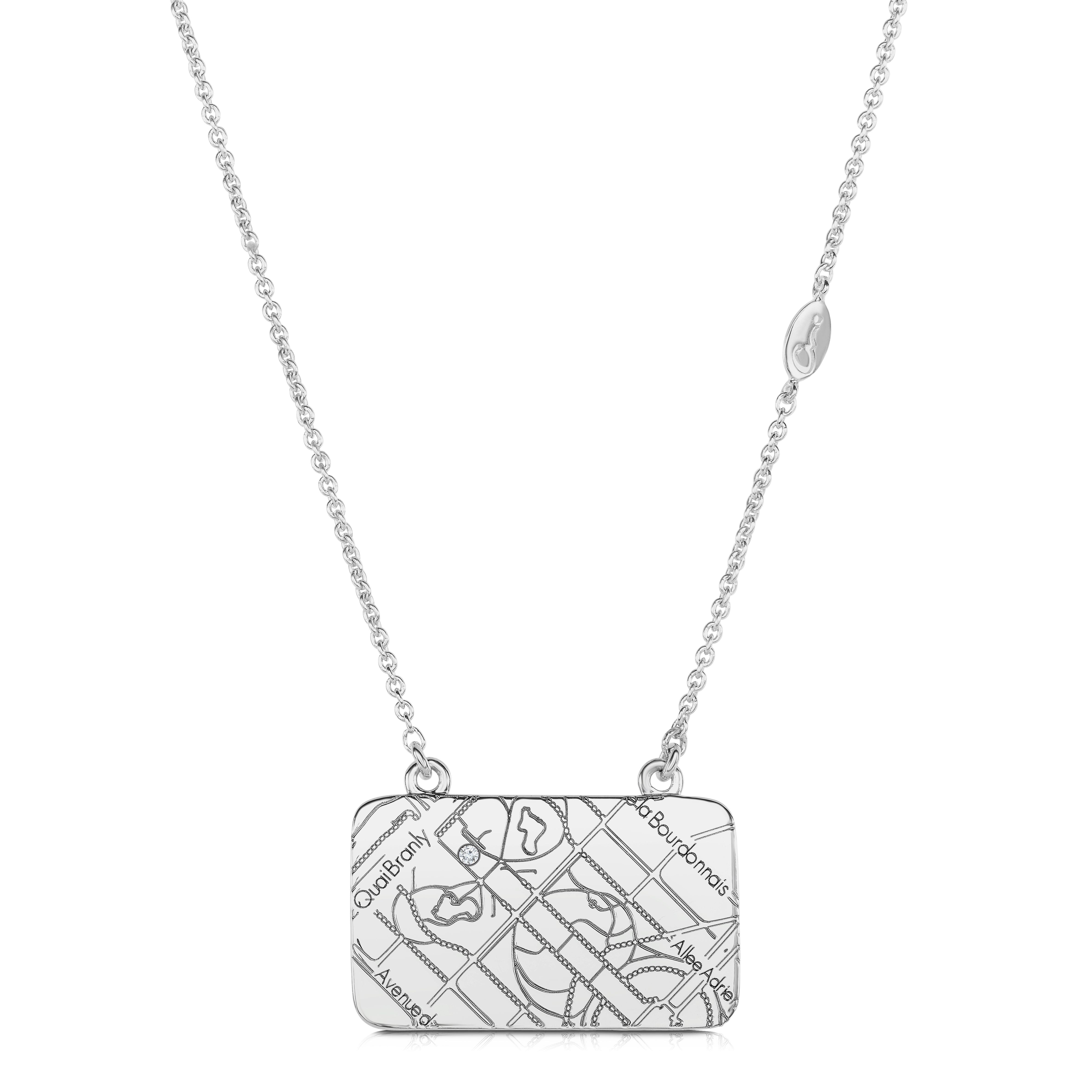 14k White Gold Rectangle Map Necklace