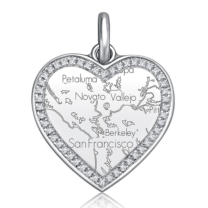 Sterling Silver Heart Pendant with Diamond Border