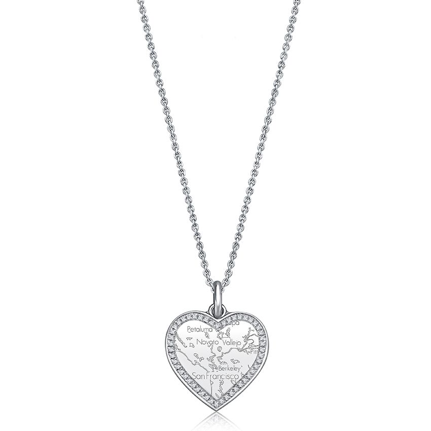 Sterling Silver Heart Pendant with Diamond Border