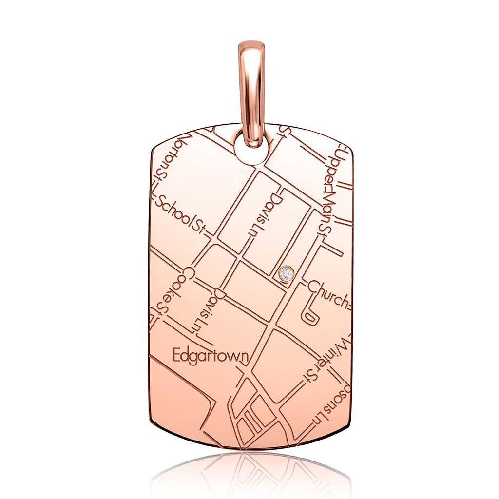 14k Rose Gold Women’s Map Dog Tag Pendant