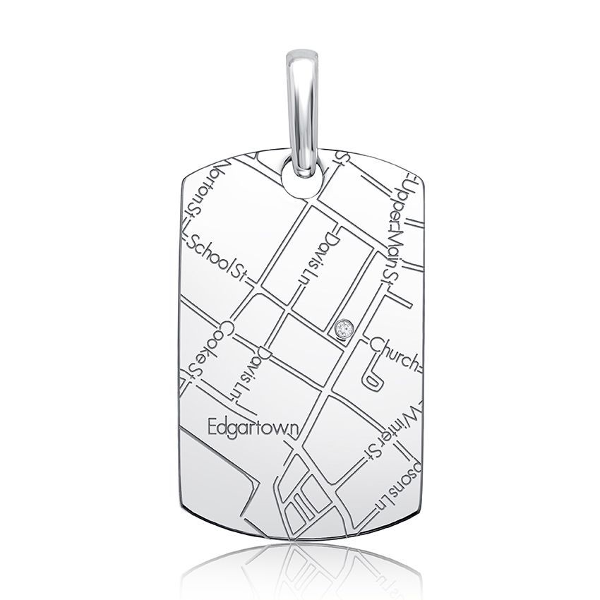 Sterling Silver Women’s Map Dog Tag Pendant