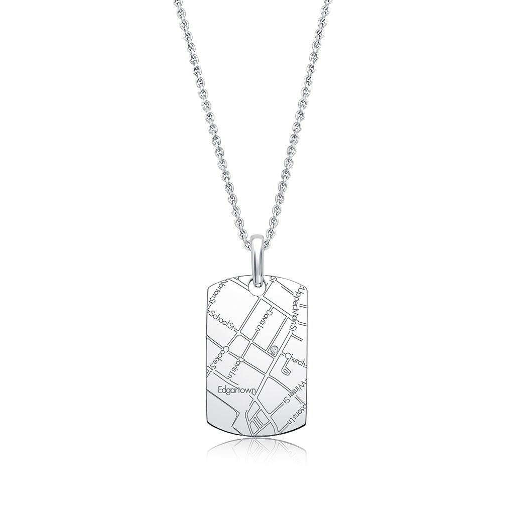 14k White Gold Women’s Map Dog Tag Pendant