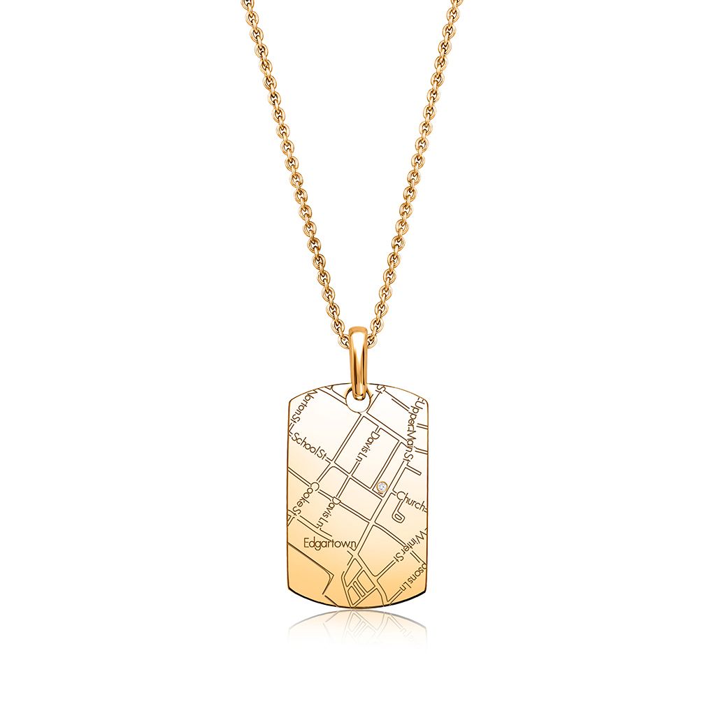 14k Yellow Gold Women’s Map Dog Tag Pendant