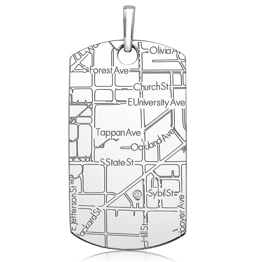 Sterling Silver Men's Map Dog Tag Pendant